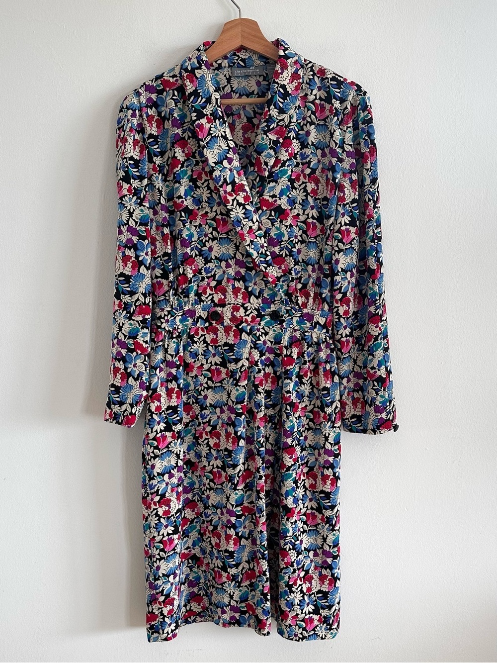 VTG 80s 90s Liz Claiborne Floral Midi Dress Sz10 Secretary Pleated Long Sleeve
